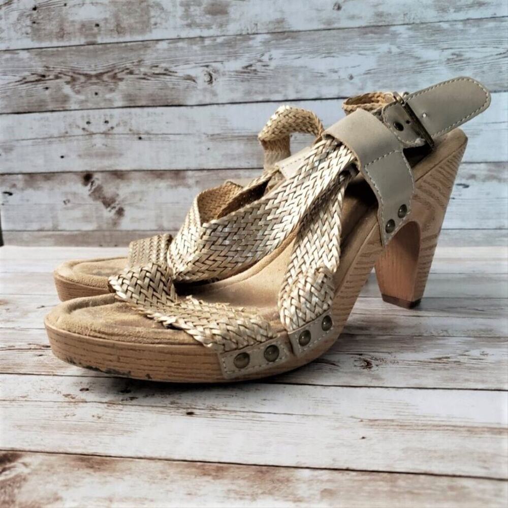 Bass Chunky Heel Sandals "Sadie" Muted Gold Tone - Size 9.5 M